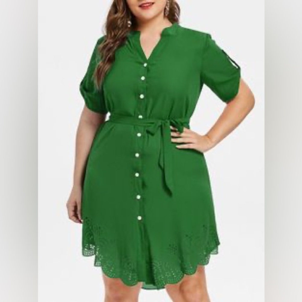 Green High-Low Flutter Sleeve Dress